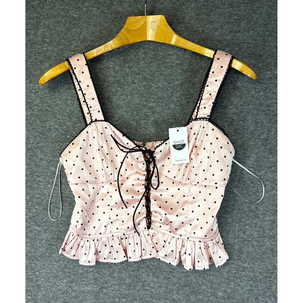 New DNA Polka Dot Lace Up Corset Style Crop Top Pink Size M Party Night Out Chic
